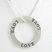 Double Sided LOVE, Round Affirmation Band Pendant in Sterling Silver on a 16" Box Chain, #8497