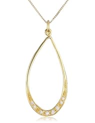 Sterling Silver Cubic Zirconia Open Teardrop Pendant Necklace, 18"