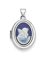 Genuine IceCarats Designer Jewelry Gift Sterling Silver Angel Agate Cameo 20Mm 2-Frame Oval Locket
