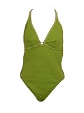 Nautica Verde Green Halter One Piece Swimsuit w/Cream Stripe and Silver Buckle