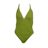 Nautica Verde Green Halter One Piece Swimsuit w/Cream Stripe and Silver Buckle