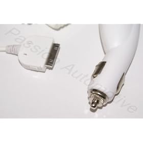 WHITE 12V PORTABLE TRAVEL CAR CHARGER FOR APPLE IPOD SUITABLE FOR ALL IPODS WITH DOCK CONNECTOR