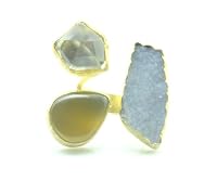 Hand Made Triple Stone Ring - Gold Plated with Fabulous Gems