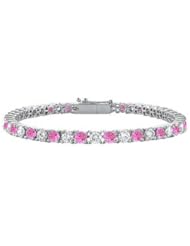 Pink Sapphires and Diamond Tennis Bracelet 18K White Gold 1.50 CT TGW