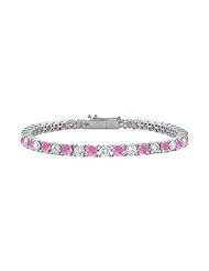 Pink Sapphire and Diamond Tennis Bracelet 14K White Gold 1.00 CT TGW