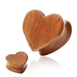 Pair of Organic Red Cherry Wood Heart Shape Double Flared Plugs - 5/8 Inch