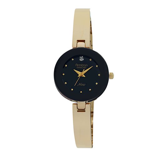 Armitron Women's 753897BKGP Now Diamond Accented Gold-Tone and Black Dial Bangle Bracelet Watch