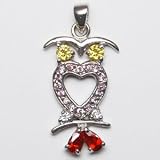 925 Sterling Silver Rhodium Finished with inlaid CZ (A) stones- Owl Pendant