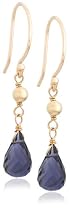 14k Yellow Gold, September Birthstone, Iolite Briolette Hook Earrings
