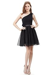 A-line Natural   Waistline Cocktail Short One Shoulder Lace  Tulle  Dress With a Bow(s)