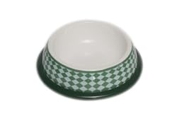 PawProof University Collection Medium Designer Pet Bowls, Checker Green