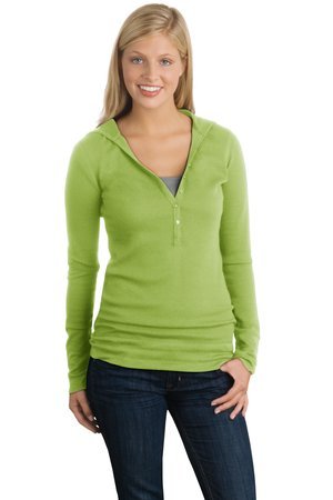 Upscale Ladies Long Sleeve Thermal Henley Hoodie Hoody Sweatshirt - Foliage Green, Juniors 2XL