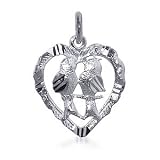 Sterling Silver Love Birds Charm Diamond Cut 20 MM X 20 MM Pendant