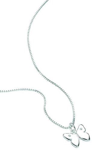 D for Diamond Sterling Silver P2486 Girls Diamond Set Butterfly Pendant