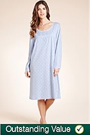 Scoop Neck Long Sleeve Spotted Nightdress