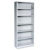 Metal Bookcase, 6 Shelves, 34-1/2w x 12-5/8d x 81-1/8h, Light Gray