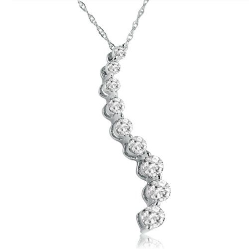 14K White Gold Journey Diamond Curve Pendant (1cttw. I2 I/J 18