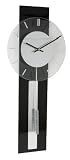 Deluxe Black Wood Pendulum Wall Clock - White Glass Dial