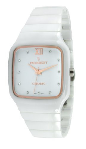 Peugeot Women's PS4899WT Square White Genuine Ceramic Watch