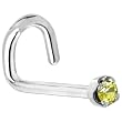 Solid 18KT White Gold (November) 1.5mm Genuine Yellow Diamond Left Nostril Screw- 20 Gauge