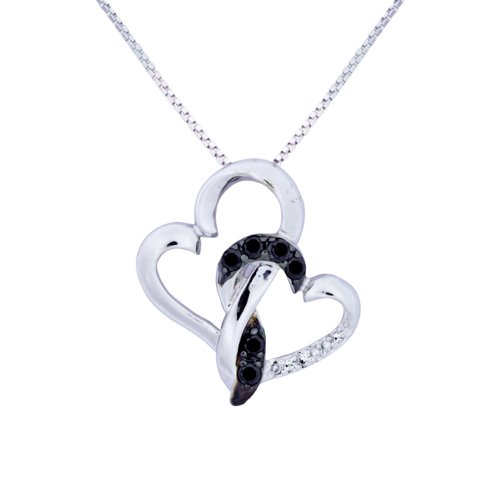 10k White Gold Black and White Diamond Heart Pendant (1 8 cttw - I-J Color - I1-I2 Clarity) - 18