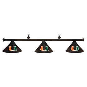 Miami Hurricanes 3pc BLACK METAL SHADE POOL TABLE LIGHT LAMP