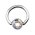 18 Gauge 1/4 Inches Aurora Austrian Crystal BCR Captive Ring