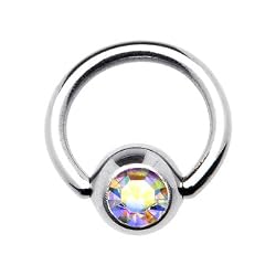 18 Gauge 1/4" Aurora Austrian Crystal BCR Captive Ring