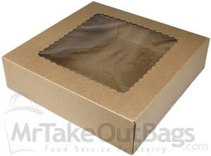 Premium Semi-Automatic Brown Kraft Bakery / Pie Boxes with Window -10 x 10 x 2.5" qty. /case 150