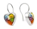 Millefiori Murano Glass Heart Earrings in Sterling Silver