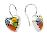 Millefiori Murano Glass Heart Earrings in Sterling Silver