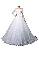 Natural   Waistline Satin Off the Shoulder Lace-Up  Bateau Neck  Ball Gown Wedding Dress 