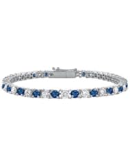 Sterling Silver Round Diffuse Sapphire and Cubic Zirconia Tennis Bracelet 2.00 CT TGW