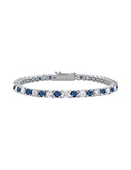 Diffuse Sapphire and Cubic Zirconia Prong Set 10K White Gold Tennis Bracelet 2.00 CT TGW