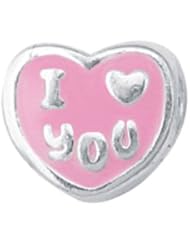 925 Sterling Silver Pink I Love You Heart Enamel Bead For Chamilia, Pandora, Biagi, Personality, Reflections And More Charm Bracelets