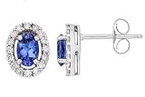1 1/3 Carat Tanzanite and Diamond 14K White Gold Earrings