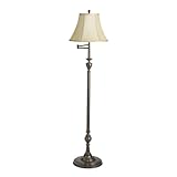 Kichler Lighting 74115 New Traditions 59.5-Inch Portable Swing Arm Floor Lamp, Patina Brass with Beige Soft Back Shade
