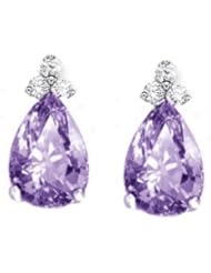 2.55Ct Pear Cut Amethyst & Diamond Hanging Earrings 14K Gold