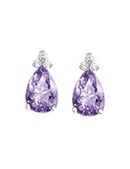 2.55Ct Pear Cut Amethyst & VS Diamond Hanging Earrings 14K Gold