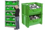 Gray 42x15x84 Steel Boltless Shelving With 10 Hopper Bins Green