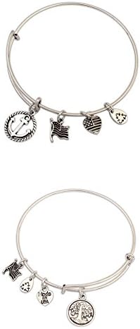 Generic Tree of Life Anchors Silver Tone Expandable Bangle Bracelet For Women or Girl(Pice of 2)