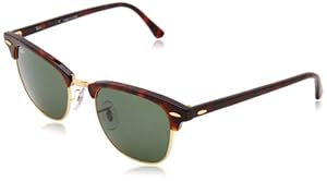 Ray-Ban RB3016 Classic Clubmaster Sunglasses, Non-Polarized, Tortoise/Arista Frame/Crystal Green Lens, 51 mm