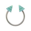 STAINLESS STEEL HORSESHOE WITH SPIKE BLUE/GREEN DESIGN Gauge: 14, Ball Size: 4mm Sold as a Pair
