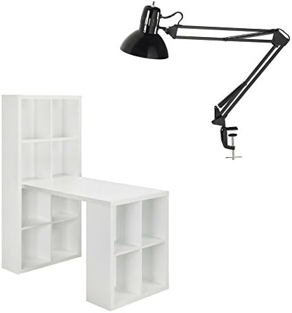 White London Hobby Desk with Glossy Black Clamp-on Spring Balanced Desk Lamp