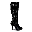 Womens Sexy 4 1/2 Inch High Heel Black Knee High Boot Buckles High Heel