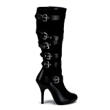 Womens Sexy 4 1/2 Inch High Heel Black Knee High Boot Buckles High Heel