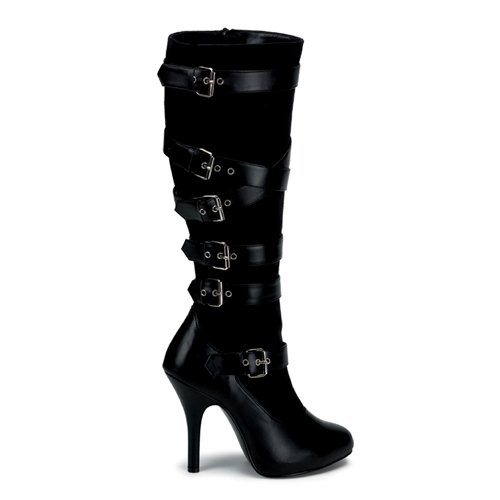 Womens Sexy 4 1 2 Inch High Heel Black Knee High Boot Buckles High Heel