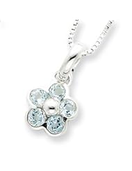 Sterling Silver Blue Topaz Flower Pendant and Box Chain 16 inch Necklace