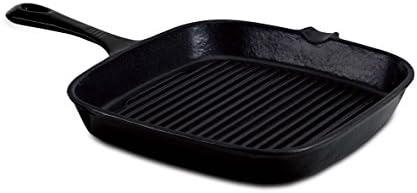 CeraStone Cast Iron CCI0316 Ceramic Coating Interior And Color Enamel Coating Exterior Grill Pan Cookware, Black