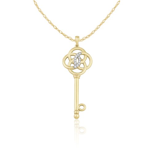 10k “Two-Tone” Gold Diamond Key Pendant ( 0.06 cttw, G-H color, I2 Clarity)